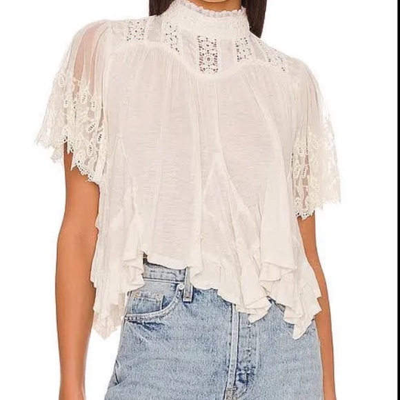 Free People Savannah Flowy Boho Lace Top in Ivory - Picture 2 of 4